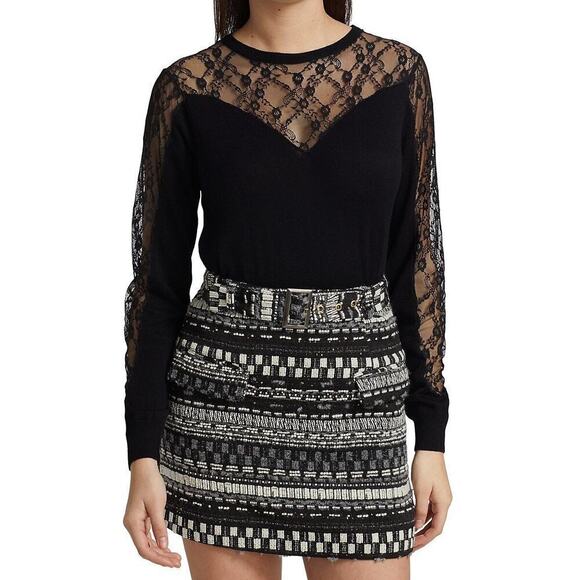 Ramy Brooke Lindsay Sweater Size L Black Lace Cashmere Blend Party Romantic - Picture 5 of 16